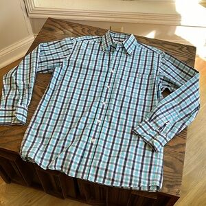 Lacoste blue white gingham check men’s 100% cotton  shirt size 40/medium